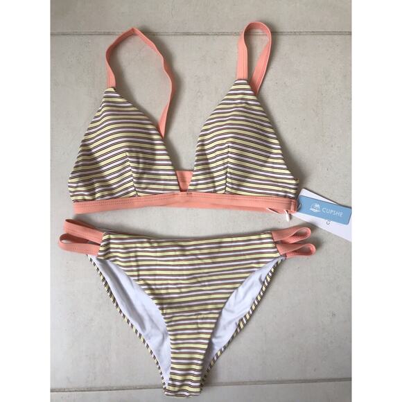 Cupshe Swim Bikini Set Padded Top Striped Swimwear - Picture 1 of 9
